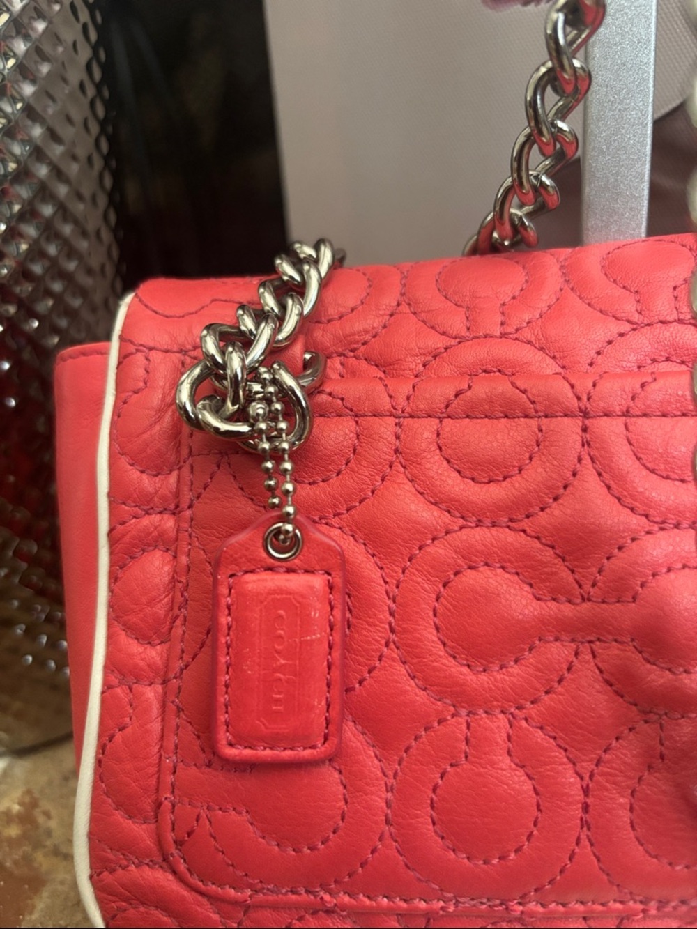 Coach Coral Pink Quilted Turnlock Chain Crossbody - Picture 4 of 8